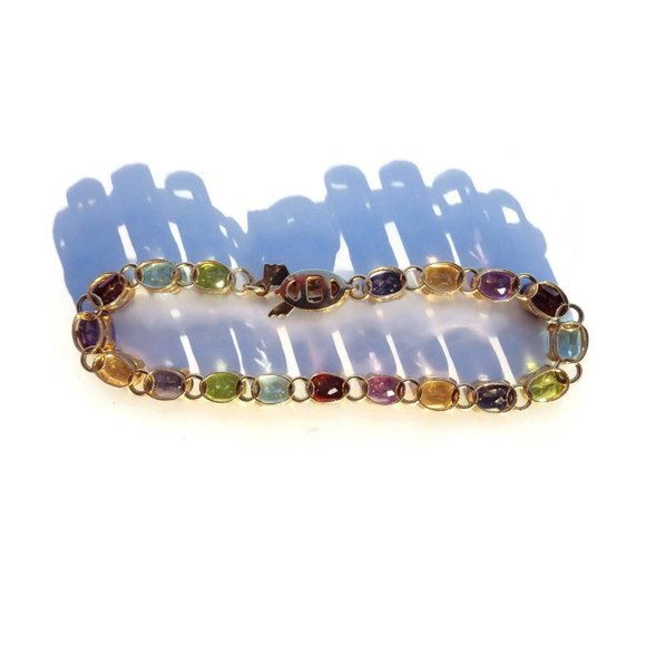 Real 14K Solid Gold Bracelet, Natural Multicolor Gemstones Appraisal Certificate - Picture 5 of 6